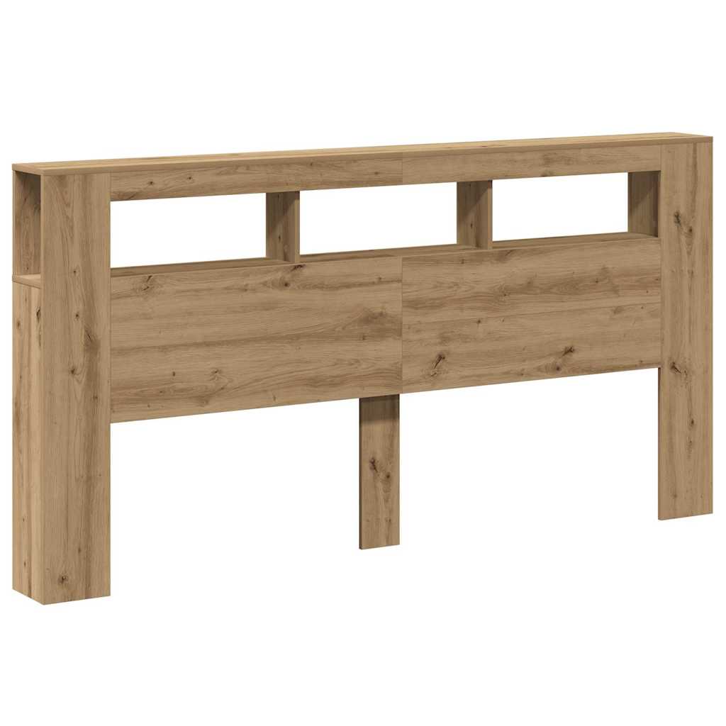 kézműves tölgyszínű szerelt fa LED-es fejtámla 200x18,5x103,5cm