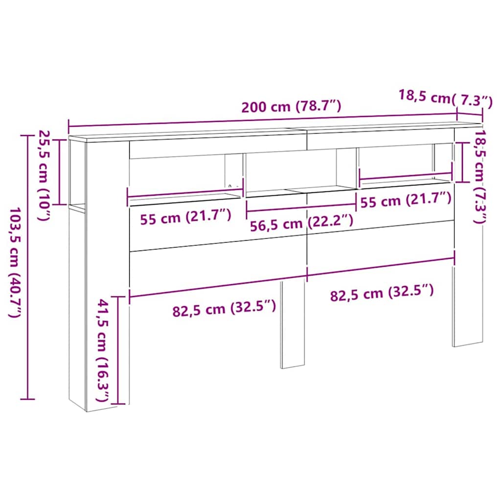 kézműves tölgyszínű szerelt fa LED-es fejtámla 200x18,5x103,5cm