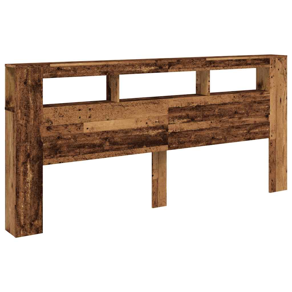 antik fa színű szerelt fa LED-es fejtámla 220x18,5x103,5 cm