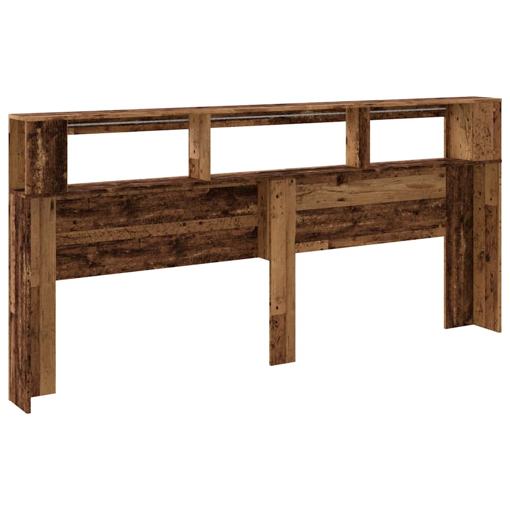 antik fa színű szerelt fa LED-es fejtámla 220x18,5x103,5 cm