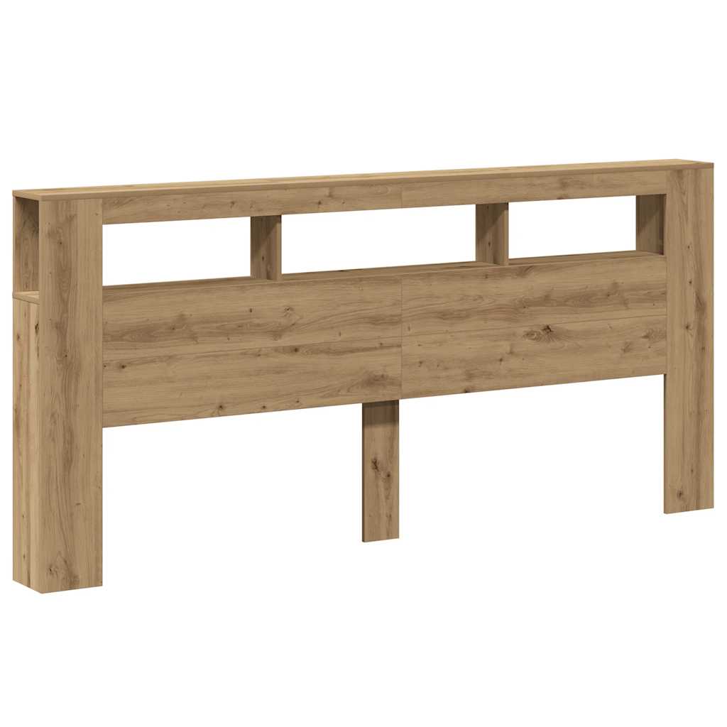 kézműves tölgyszínű szerelt fa LED-es fejtámla 220x18,5x103,5cm