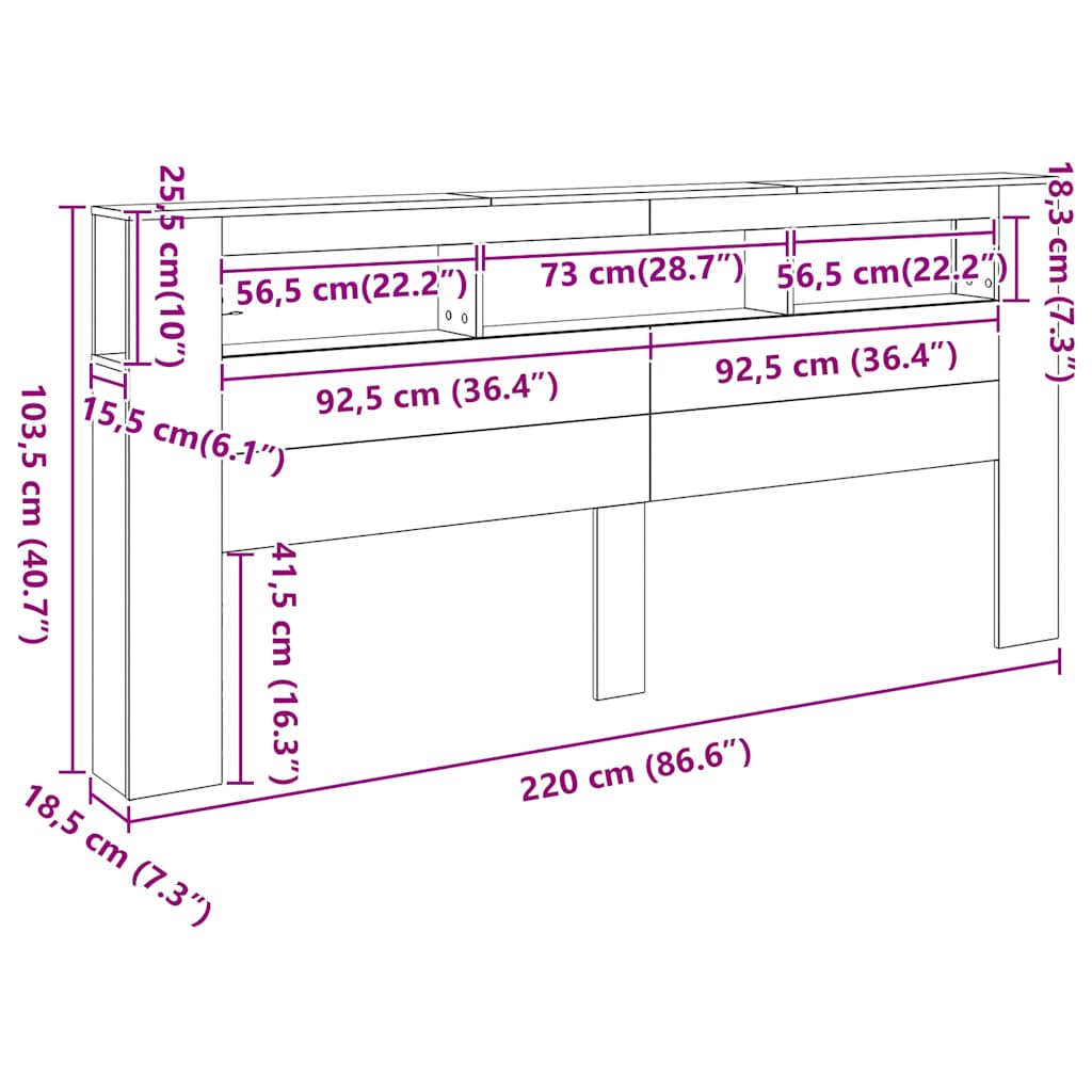 kézműves tölgyszínű szerelt fa LED-es fejtámla 220x18,5x103,5cm