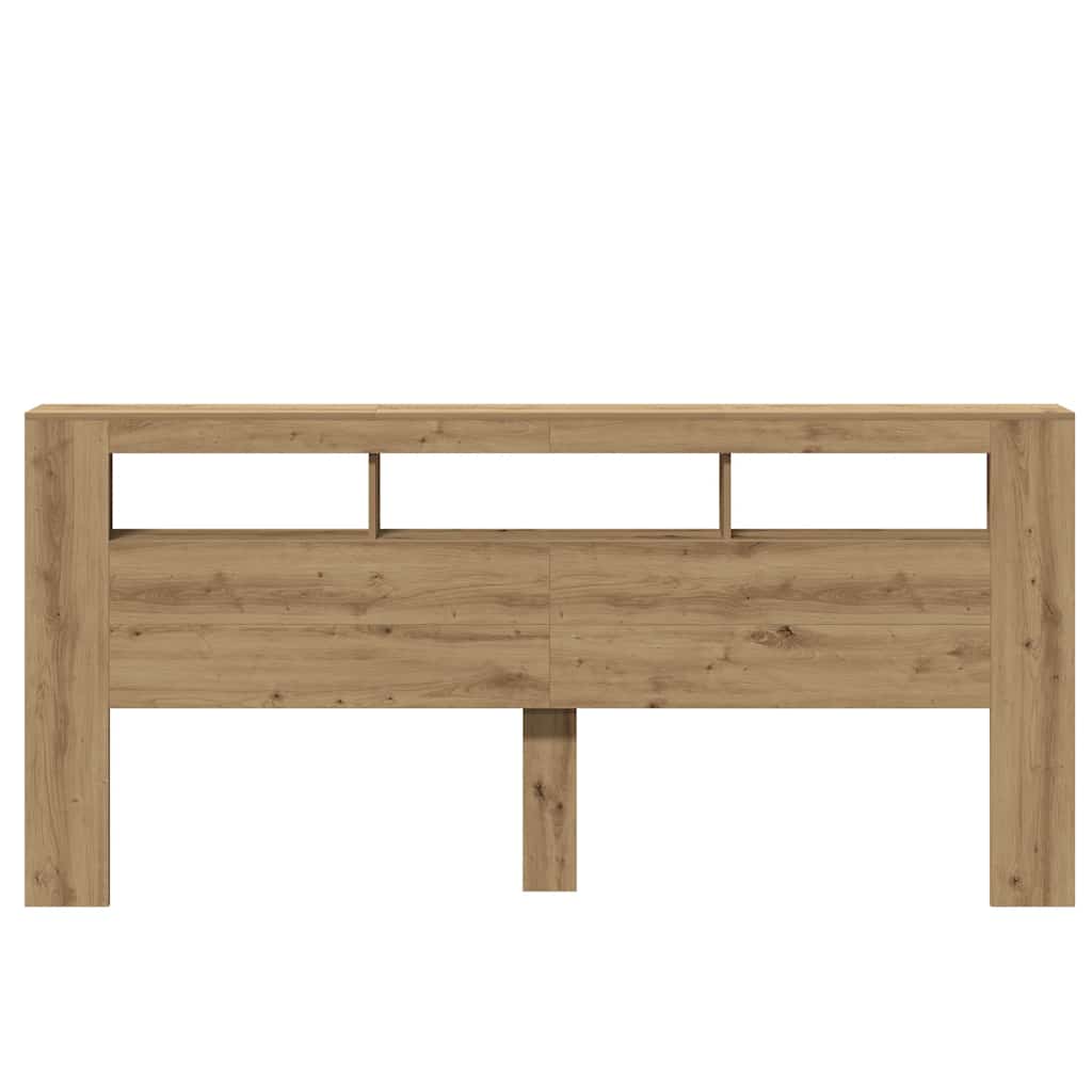 kézműves tölgyszínű szerelt fa LED-es fejtámla 220x18,5x103,5cm