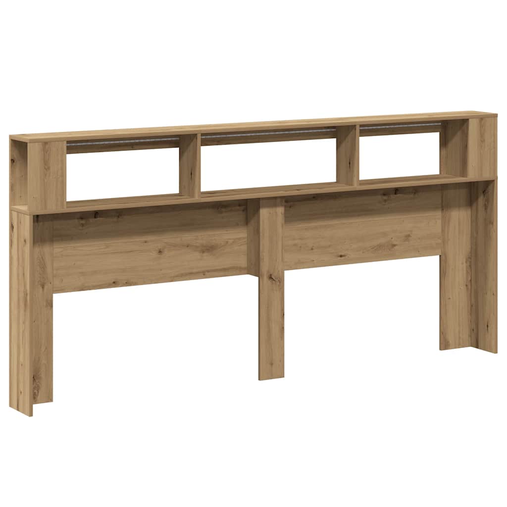 kézműves tölgyszínű szerelt fa LED-es fejtámla 220x18,5x103,5cm