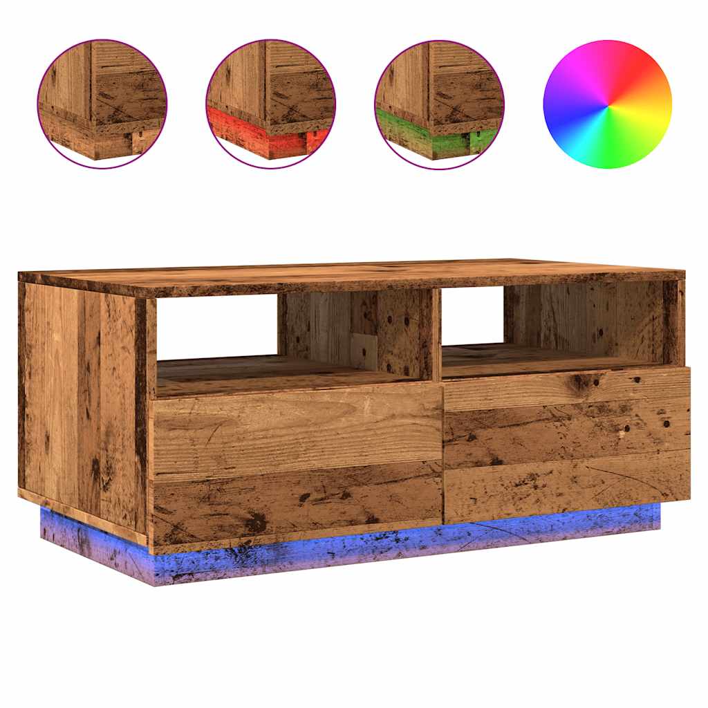 antik fa színű dohányzóasztal LED-lámpákkal 90 x 49 x 40 cm