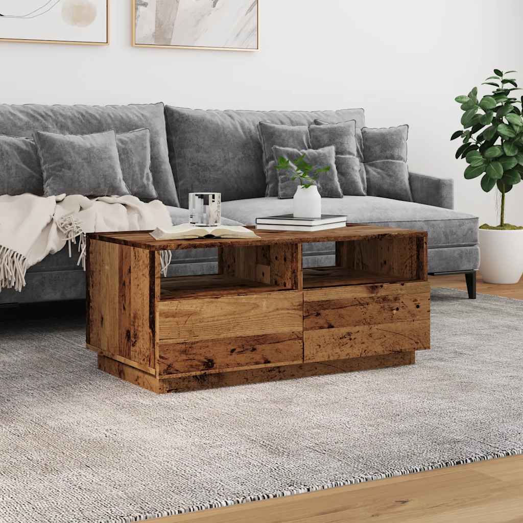 antik fa színű dohányzóasztal LED-lámpákkal 90 x 49 x 40 cm