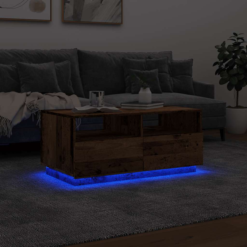 antik fa színű dohányzóasztal LED-lámpákkal 90 x 49 x 40 cm
