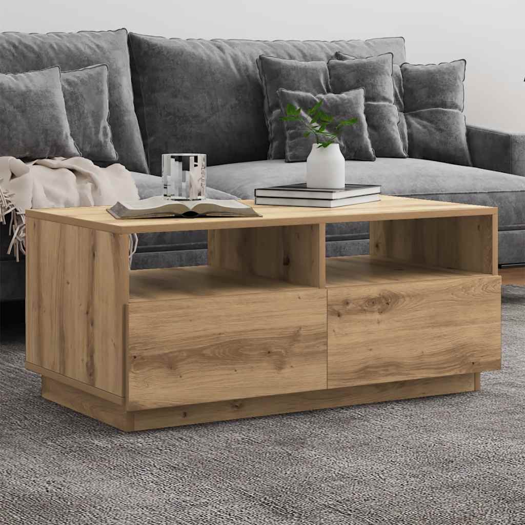 kézműves tölgyszínű dohányzóasztal LED-lámpákkal 90x49x40 cm