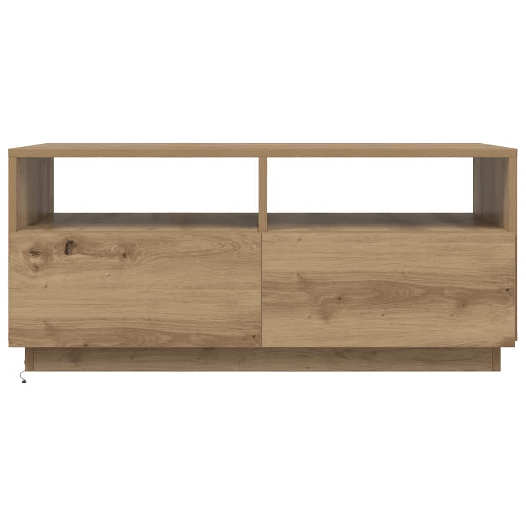kézműves tölgyszínű dohányzóasztal LED-lámpákkal 90x49x40 cm