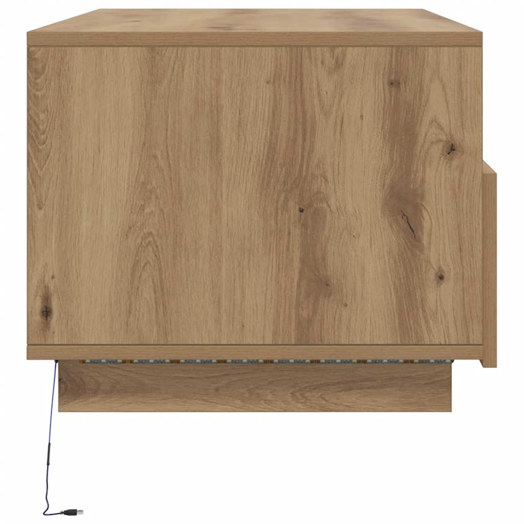 kézműves tölgyszínű dohányzóasztal LED-lámpákkal 90x49x40 cm
