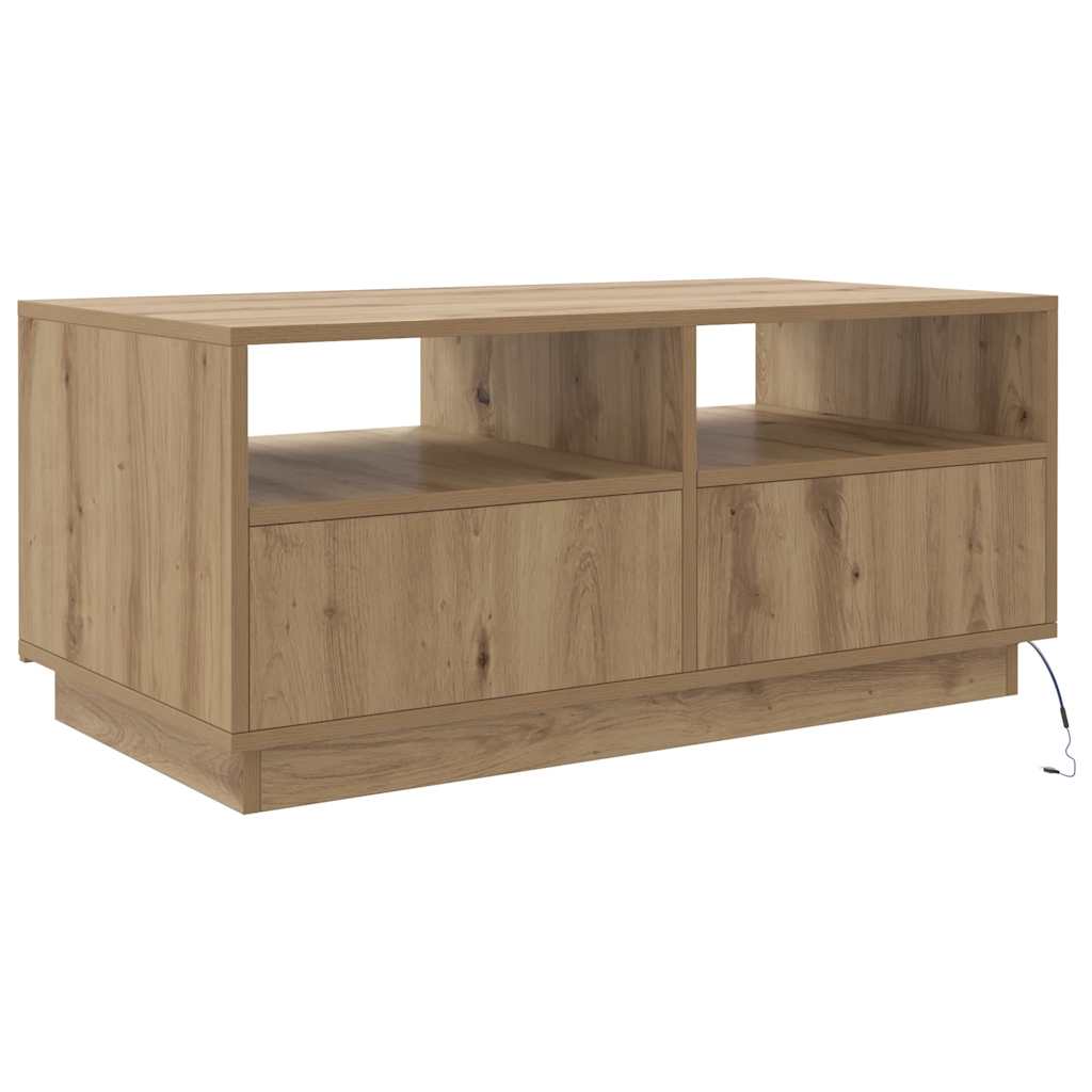 kézműves tölgyszínű dohányzóasztal LED-lámpákkal 90x49x40 cm