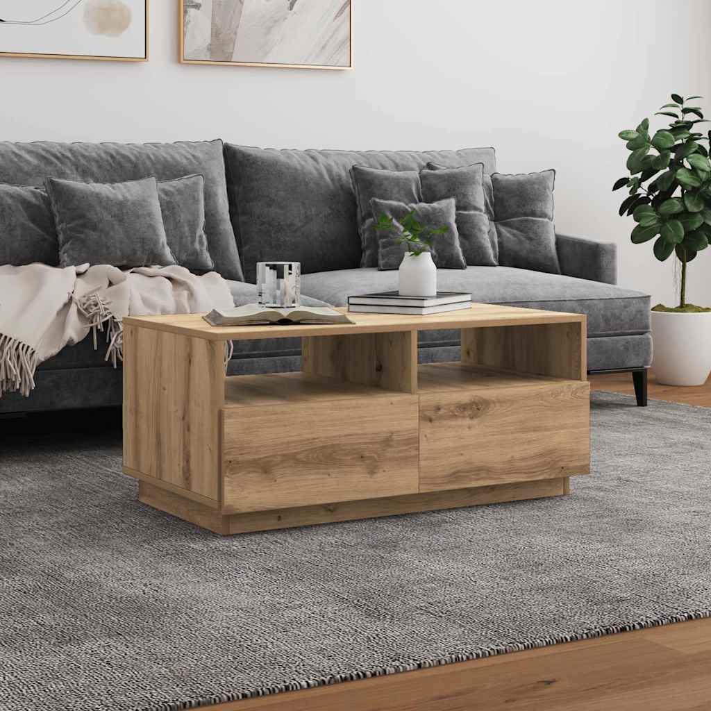 kézműves tölgyszínű dohányzóasztal LED-lámpákkal 90x49x40 cm