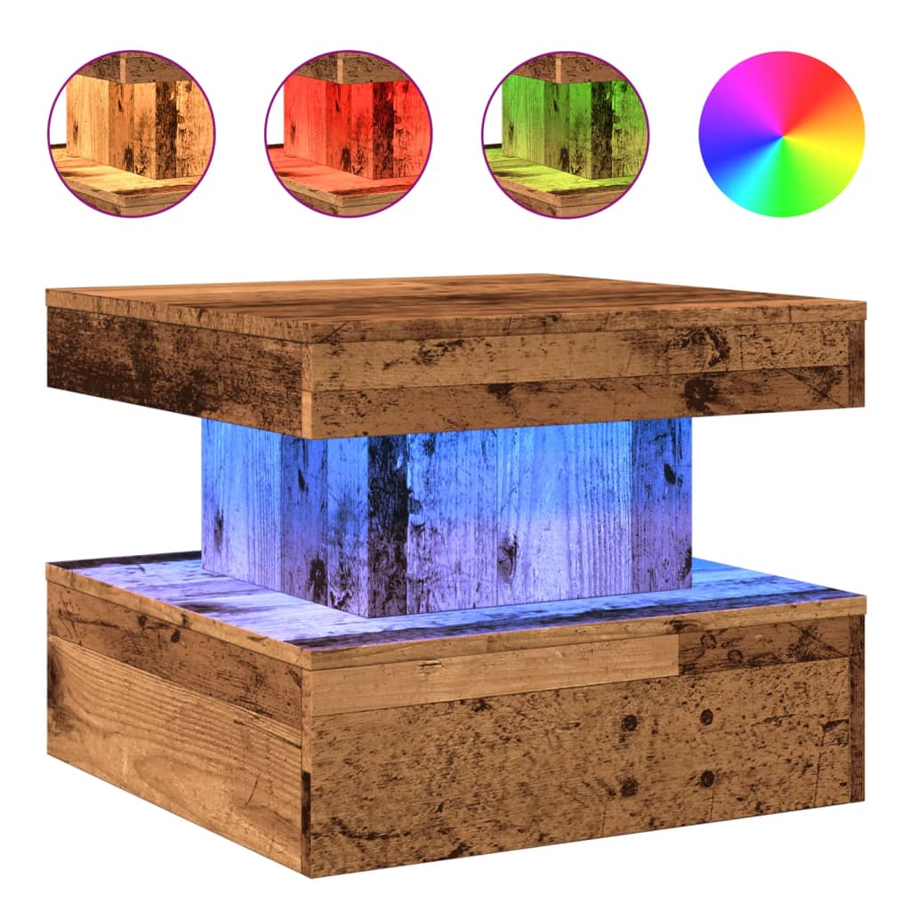 antik fa színű dohányzóasztal LED-lámpákkal 50 x 50 x 40 cm