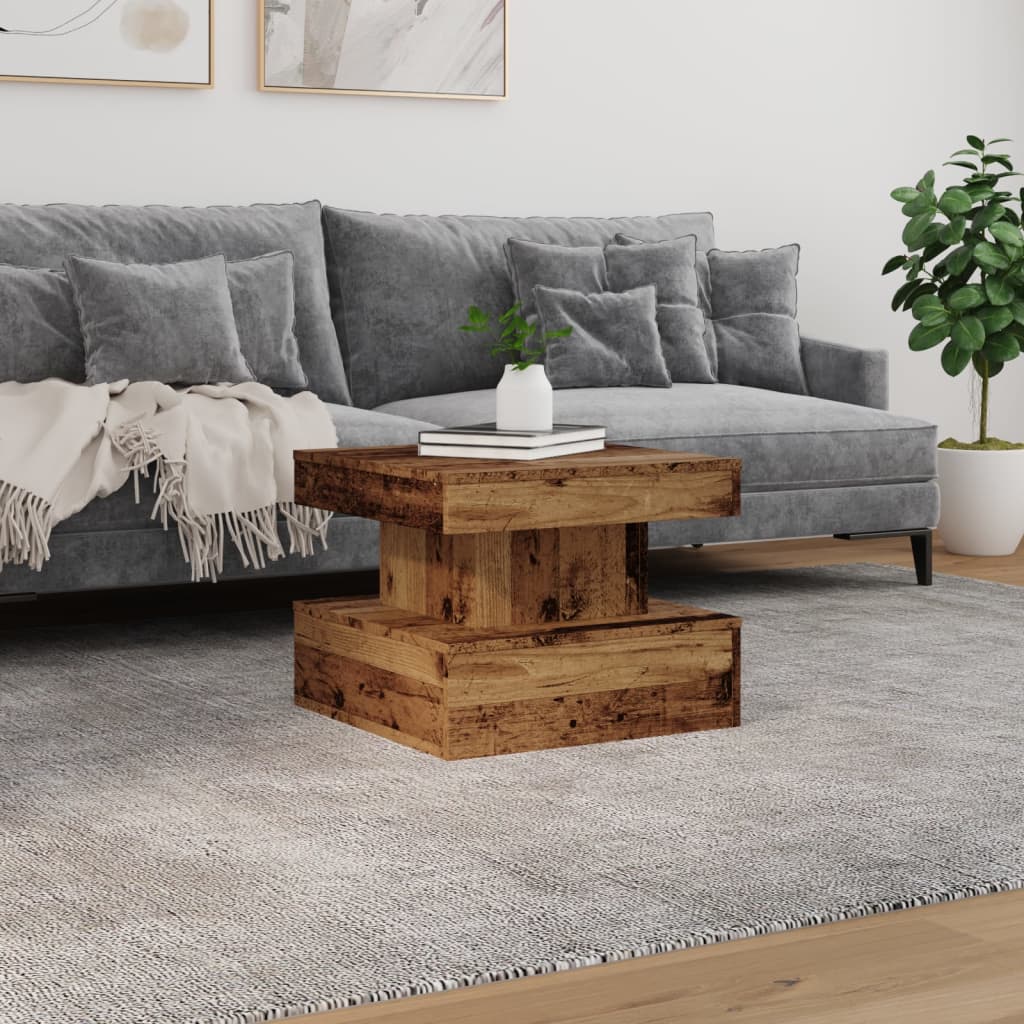antik fa színű dohányzóasztal LED-lámpákkal 50 x 50 x 40 cm