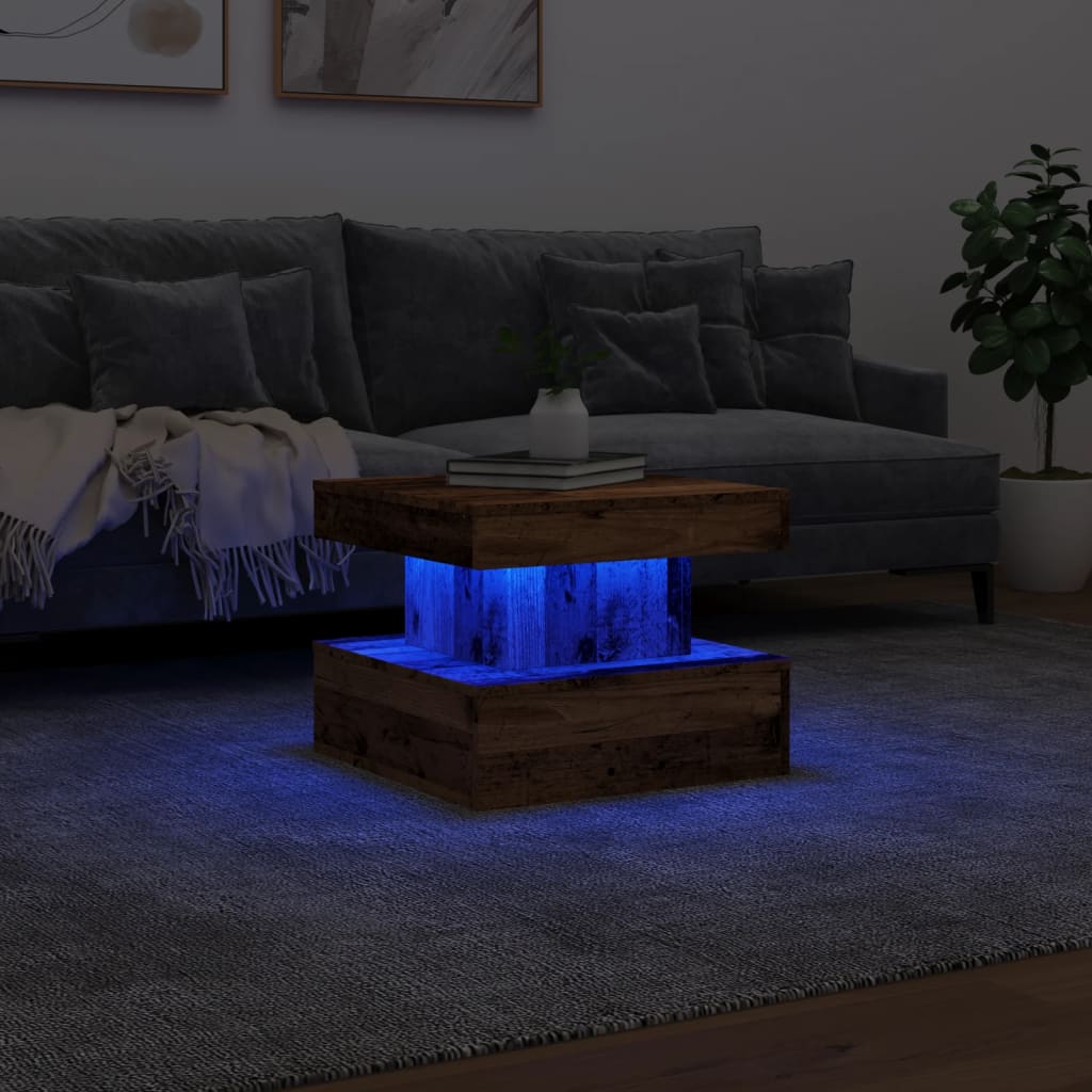 antik fa színű dohányzóasztal LED-lámpákkal 50 x 50 x 40 cm