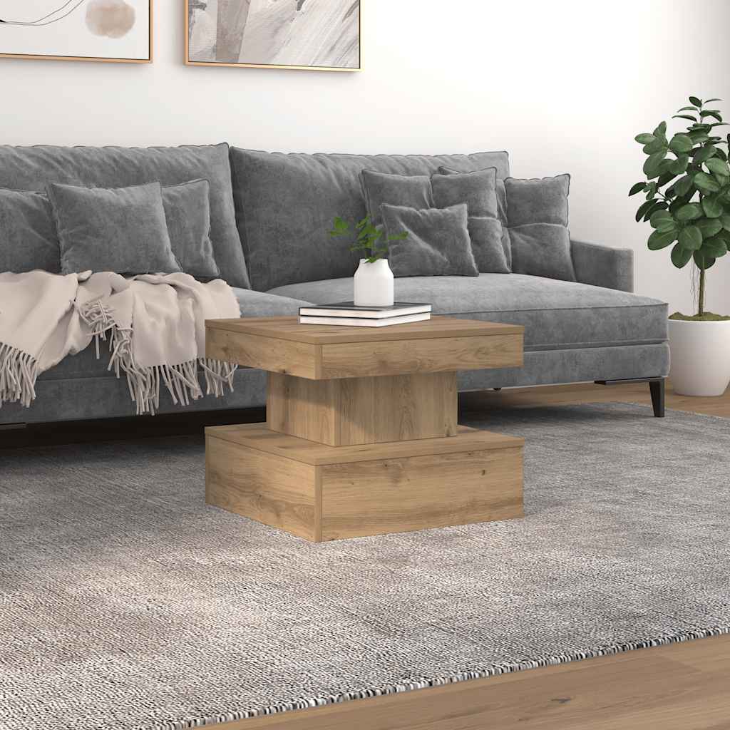 kézműves tölgy színű dohányzóasztal LED-lámpákkal 50x50x40cm