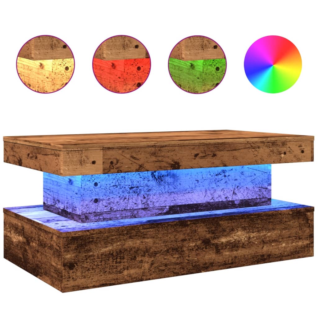 antik fa színű dohányzóasztal LED-lámpákkal 90x50x40 cm