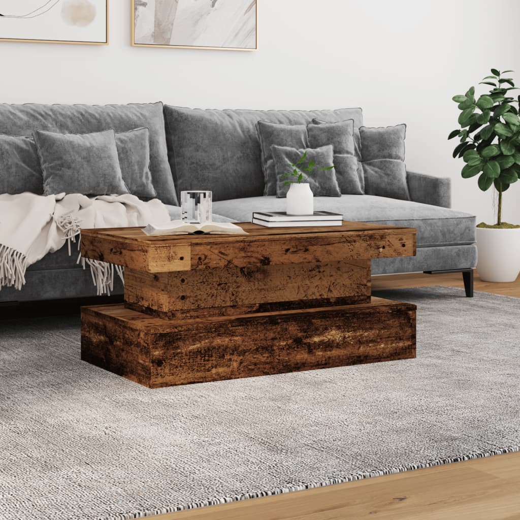 antik fa színű dohányzóasztal LED-lámpákkal 90x50x40 cm