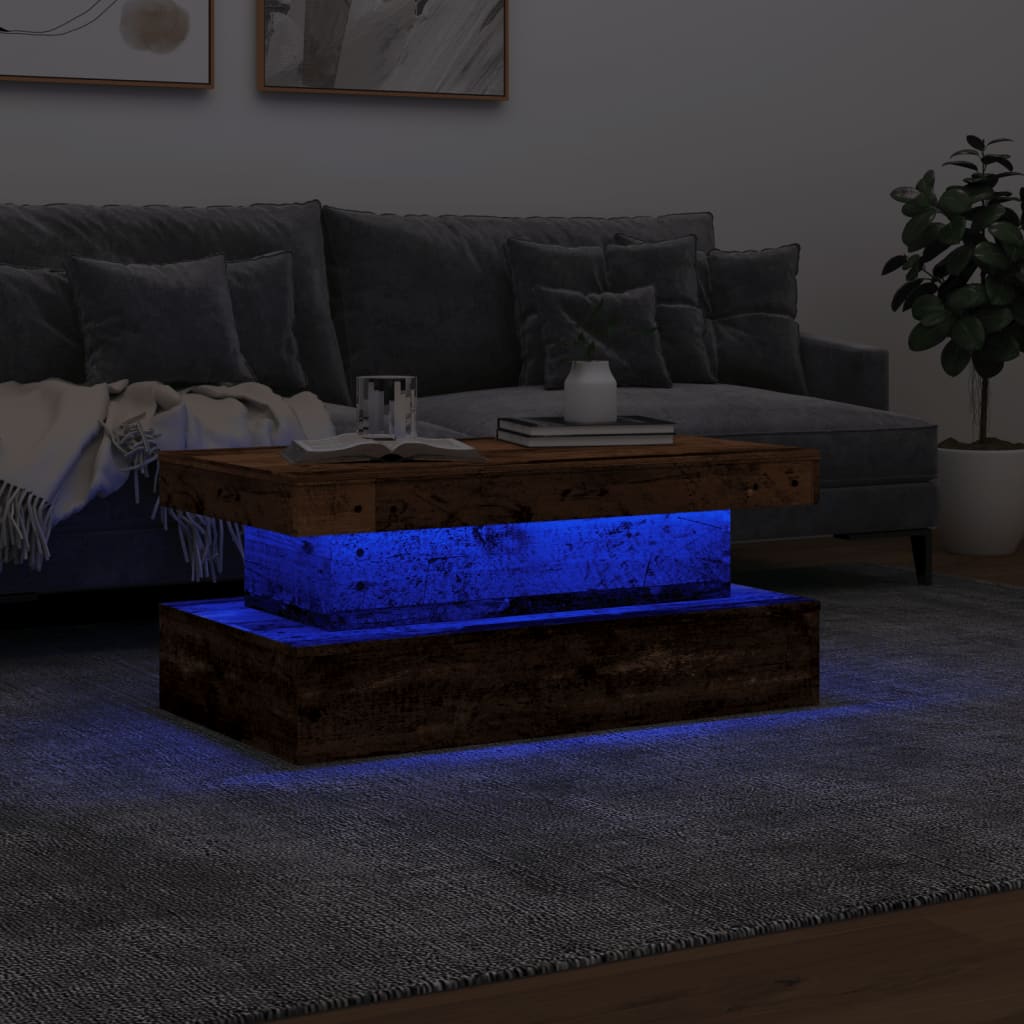 antik fa színű dohányzóasztal LED-lámpákkal 90x50x40 cm