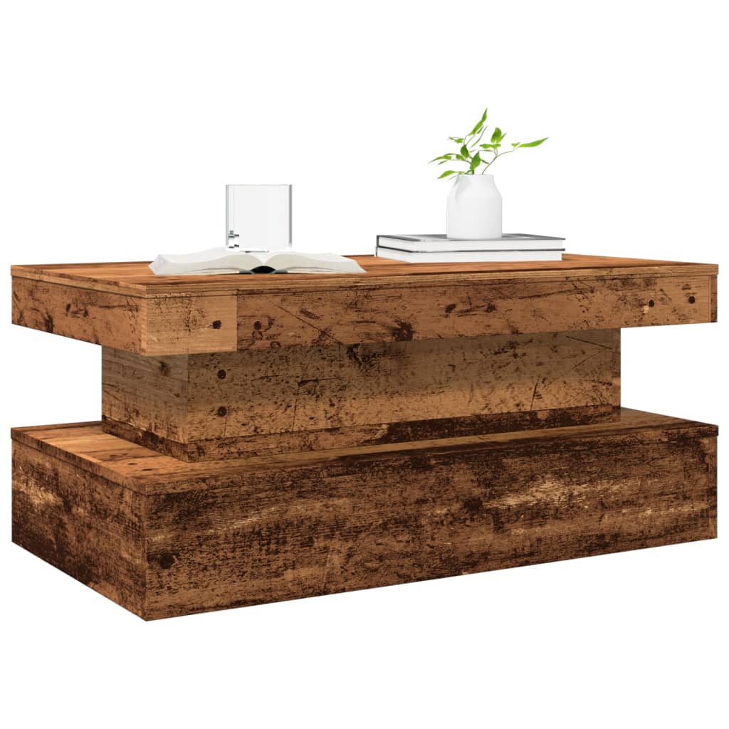 antik fa színű dohányzóasztal LED-lámpákkal 90x50x40 cm