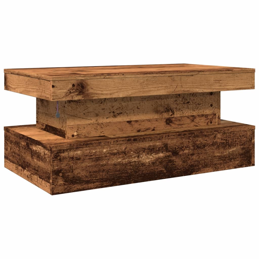 antik fa színű dohányzóasztal LED-lámpákkal 90x50x40 cm