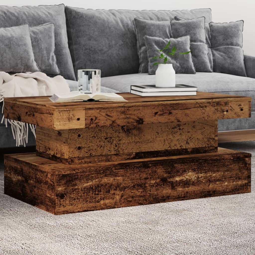 antik fa színű dohányzóasztal LED-lámpákkal 90x50x40 cm
