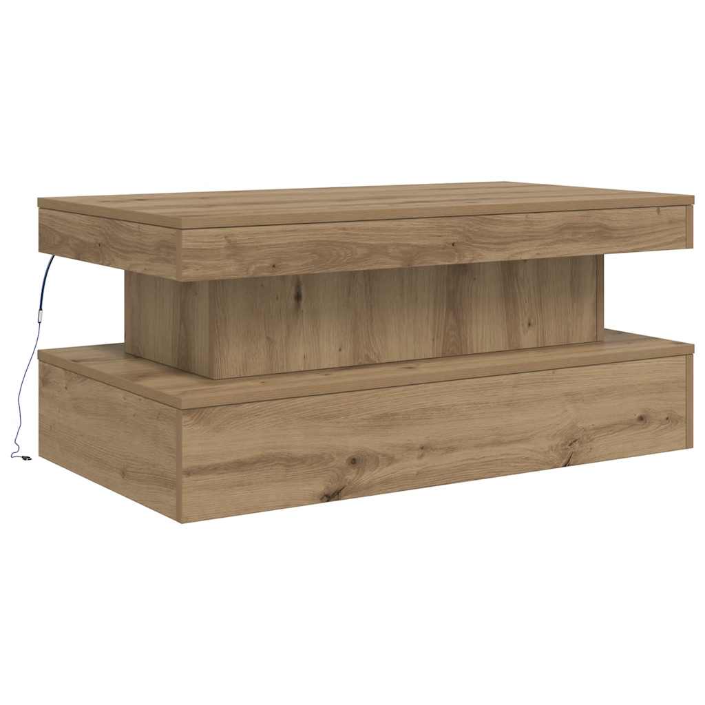kézműves tölgy színű dohányzóasztal LED-lámpákkal 90x50x40 cm