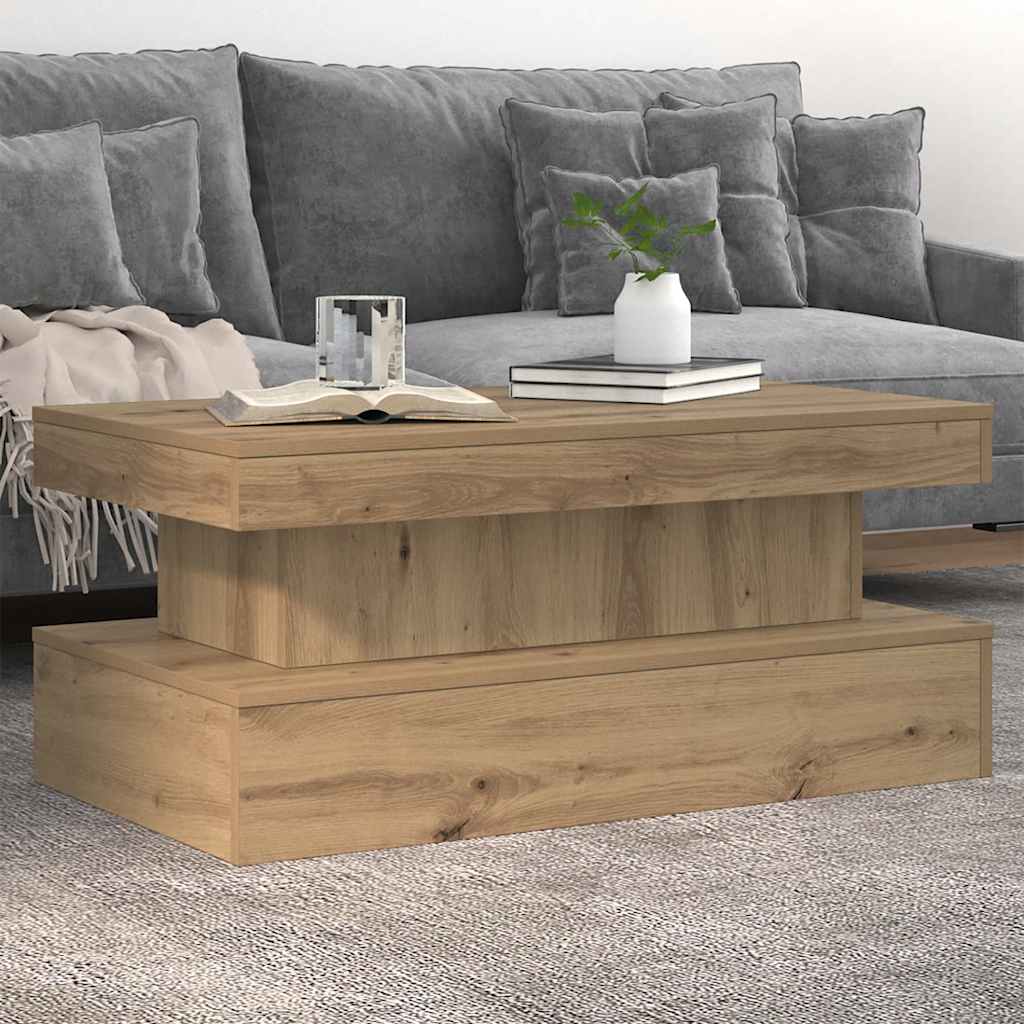 kézműves tölgy színű dohányzóasztal LED-lámpákkal 90x50x40 cm