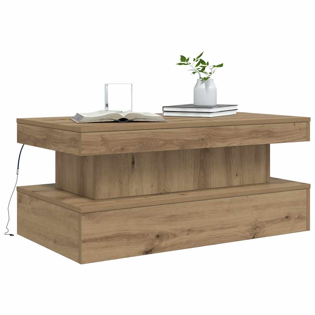 kézműves tölgy színű dohányzóasztal LED-lámpákkal 90x50x40 cm
