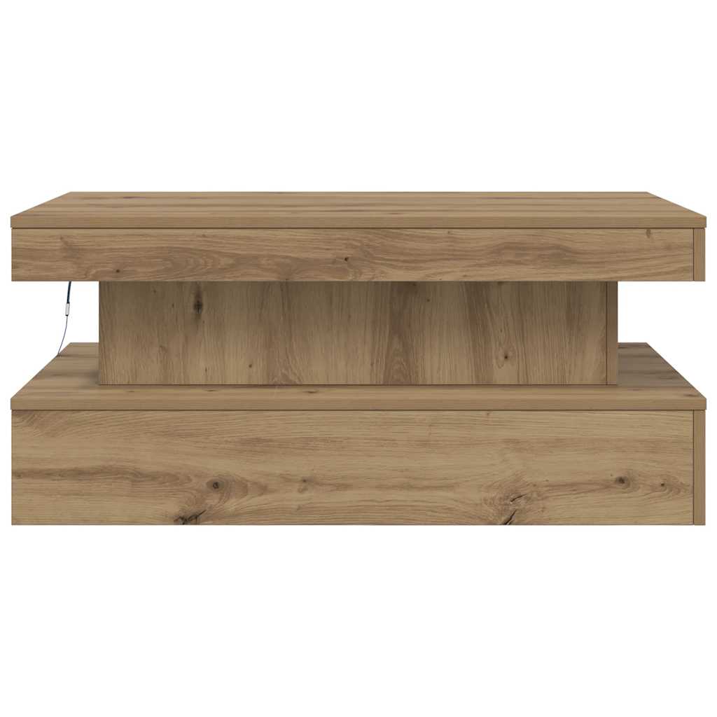kézműves tölgy színű dohányzóasztal LED-lámpákkal 90x50x40 cm