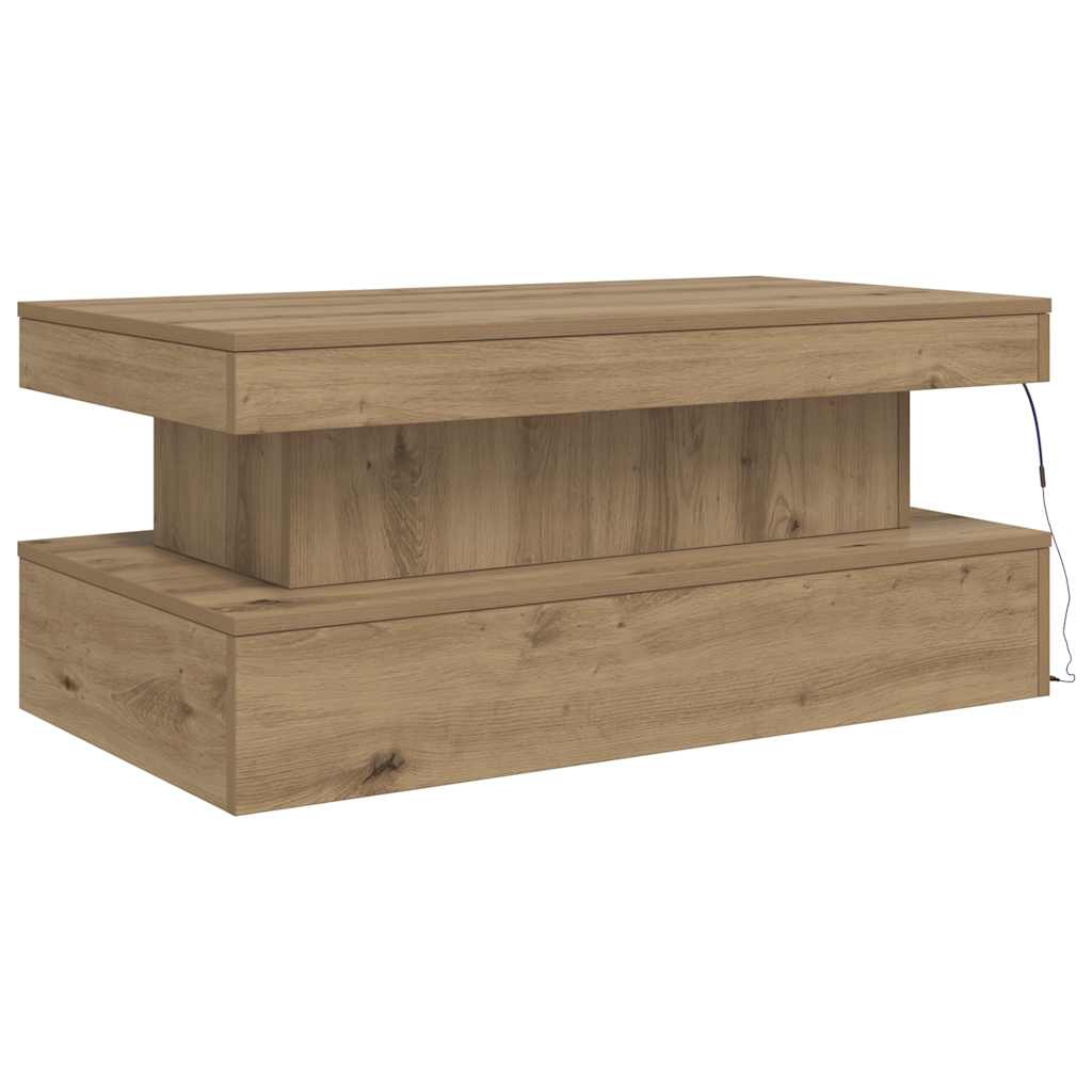 kézműves tölgy színű dohányzóasztal LED-lámpákkal 90x50x40 cm