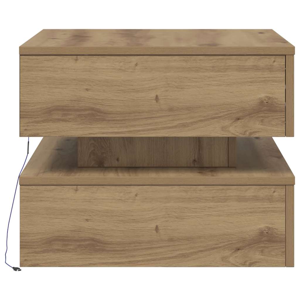 kézműves tölgy színű dohányzóasztal LED-lámpákkal 50x50x40cm