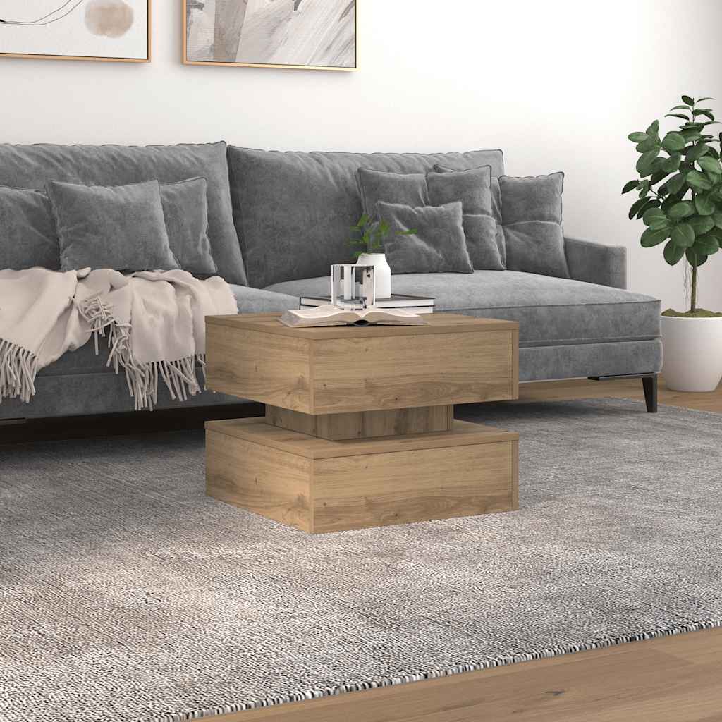 kézműves tölgy színű dohányzóasztal LED-lámpákkal 50x50x40cm