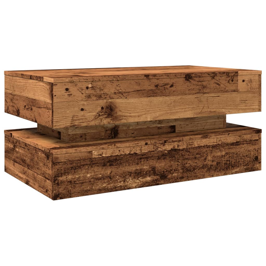 antik fa színű dohányzóasztal LED-lámpákkal 90x50x40 cm