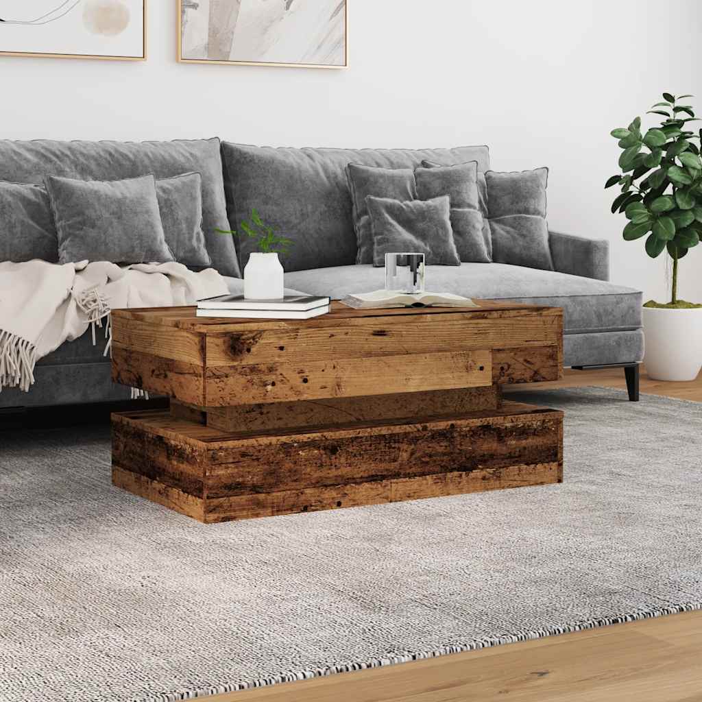 antik fa színű dohányzóasztal LED-lámpákkal 90x50x40 cm