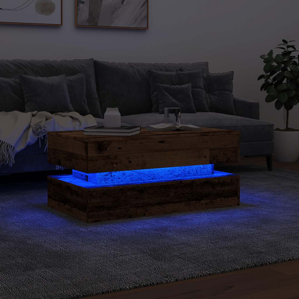 antik fa színű dohányzóasztal LED-lámpákkal 90x50x40 cm