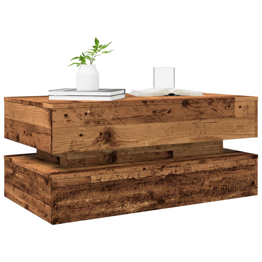 antik fa színű dohányzóasztal LED-lámpákkal 90x50x40 cm