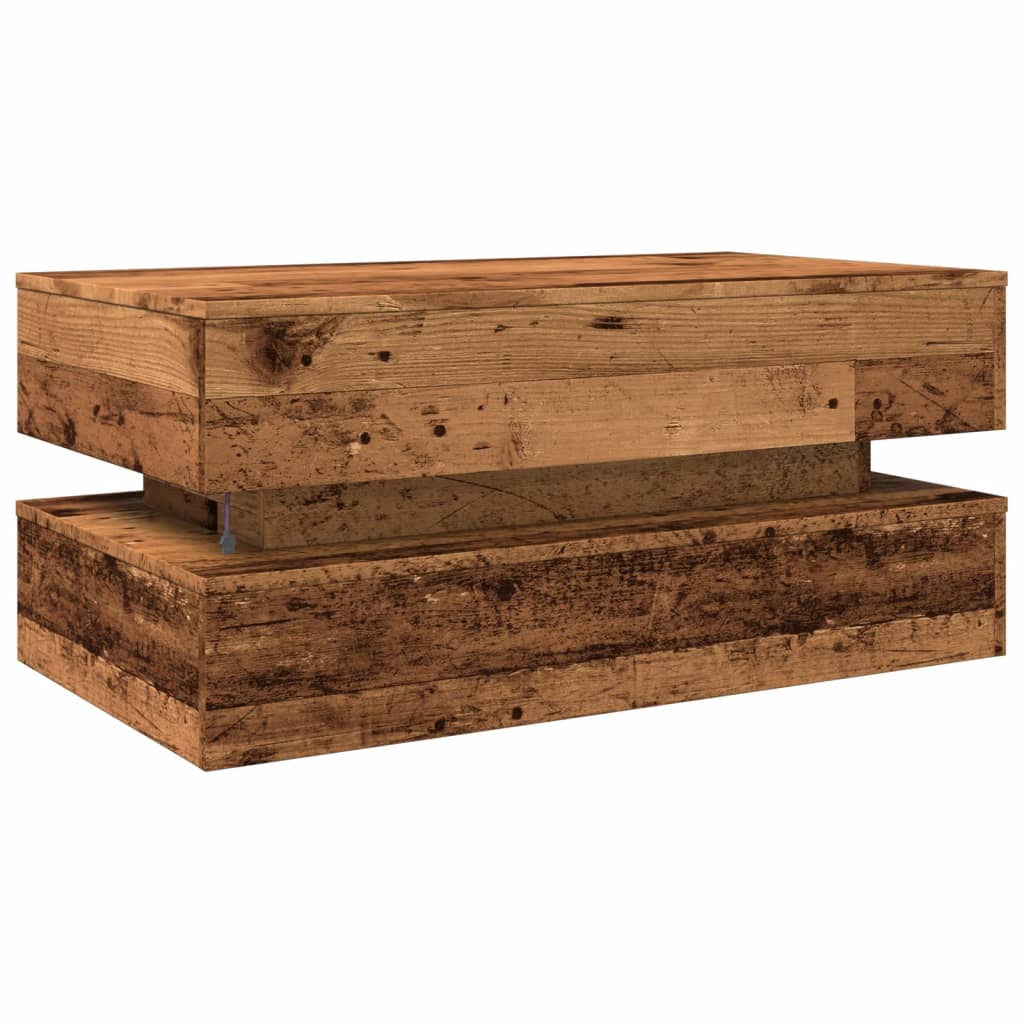 antik fa színű dohányzóasztal LED-lámpákkal 90x50x40 cm