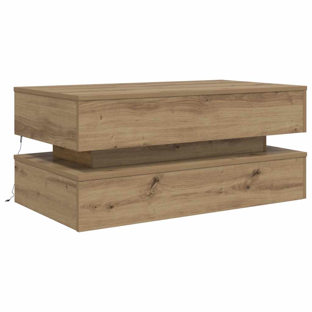 kézműves tölgy színű dohányzóasztal LED-lámpákkal 90x50x40 cm