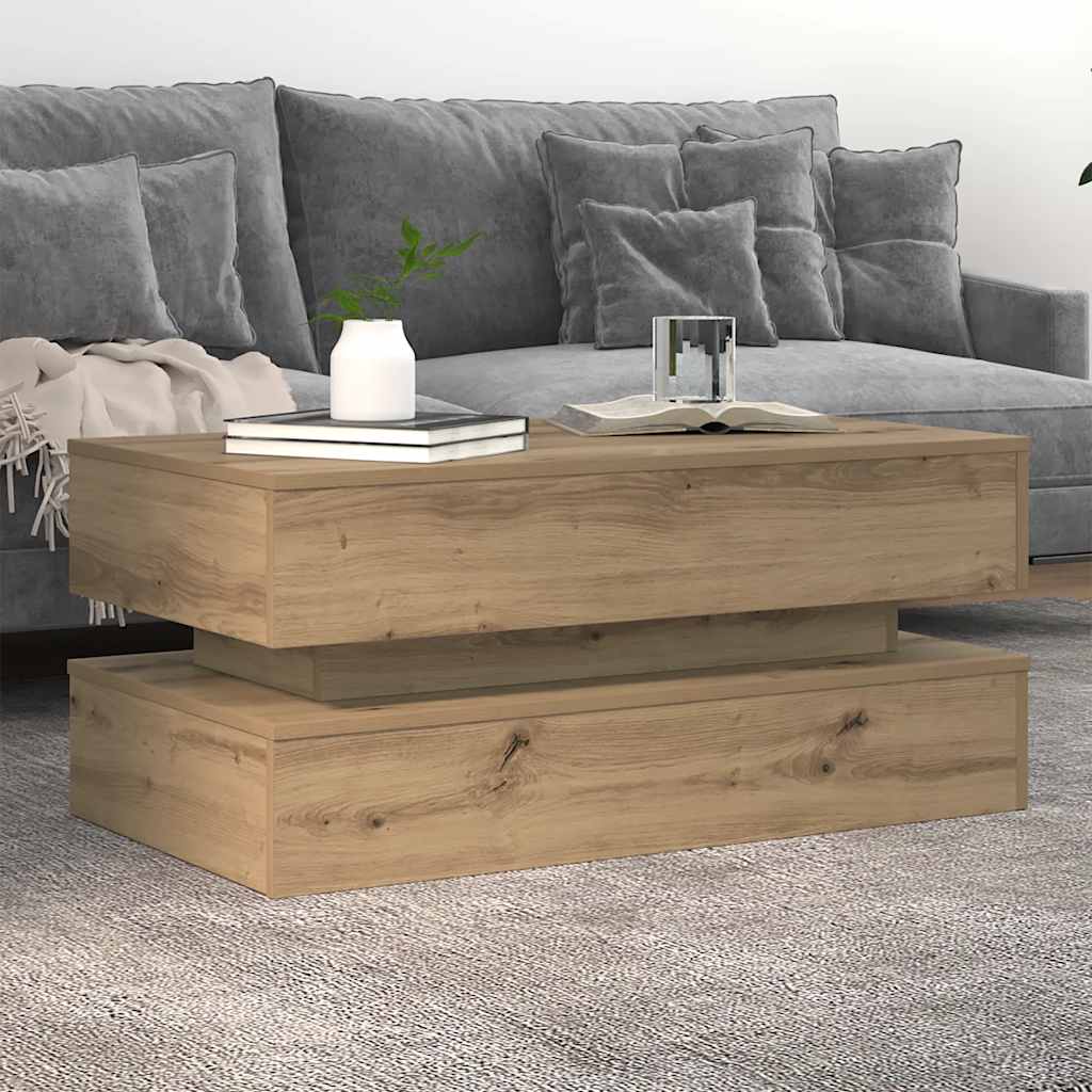 kézműves tölgy színű dohányzóasztal LED-lámpákkal 90x50x40 cm