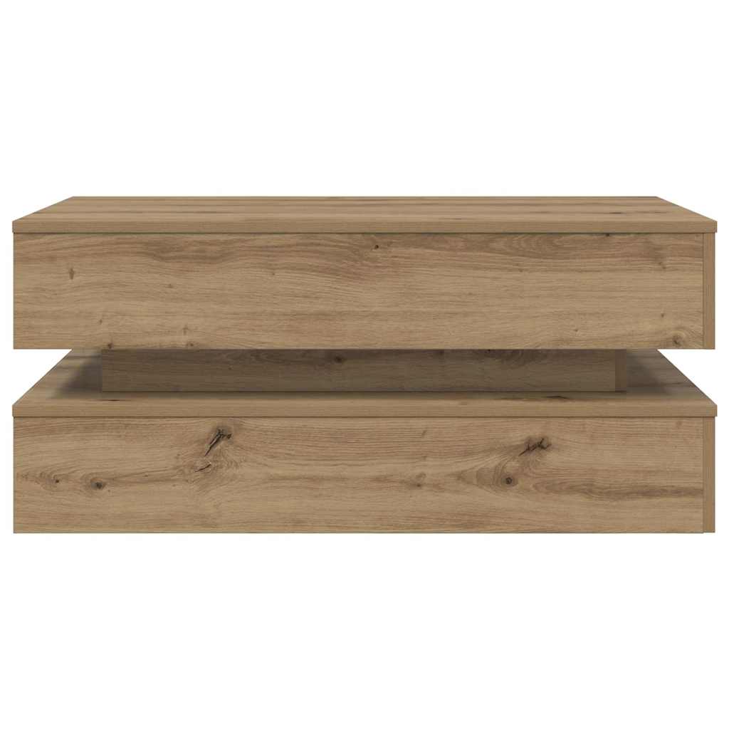kézműves tölgy színű dohányzóasztal LED-lámpákkal 90x50x40 cm