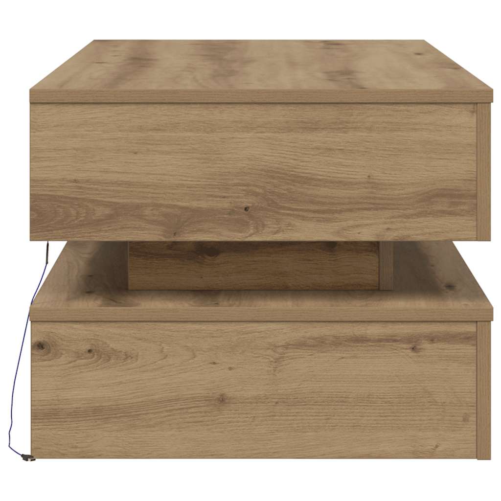 kézműves tölgy színű dohányzóasztal LED-lámpákkal 90x50x40 cm
