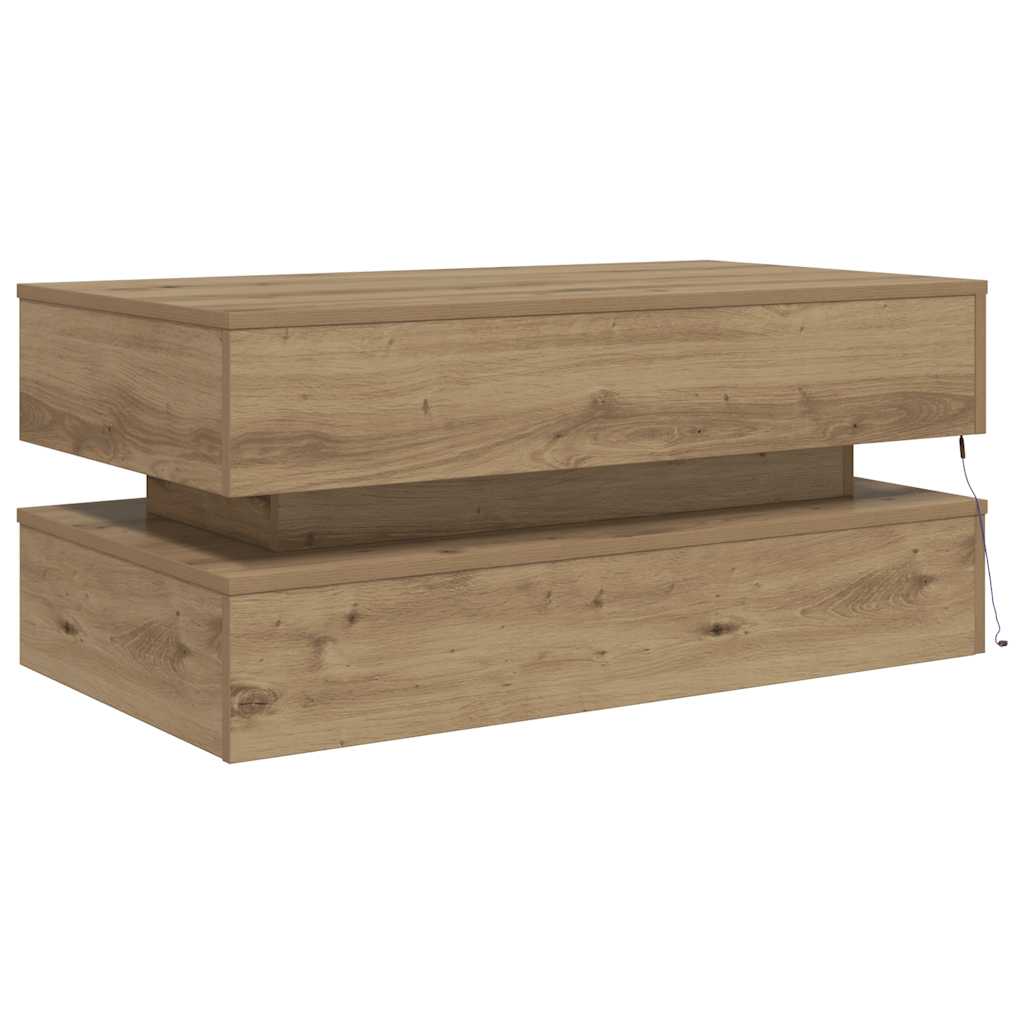 kézműves tölgy színű dohányzóasztal LED-lámpákkal 90x50x40 cm