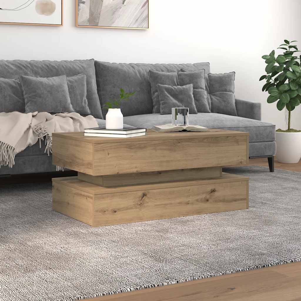 kézműves tölgy színű dohányzóasztal LED-lámpákkal 90x50x40 cm