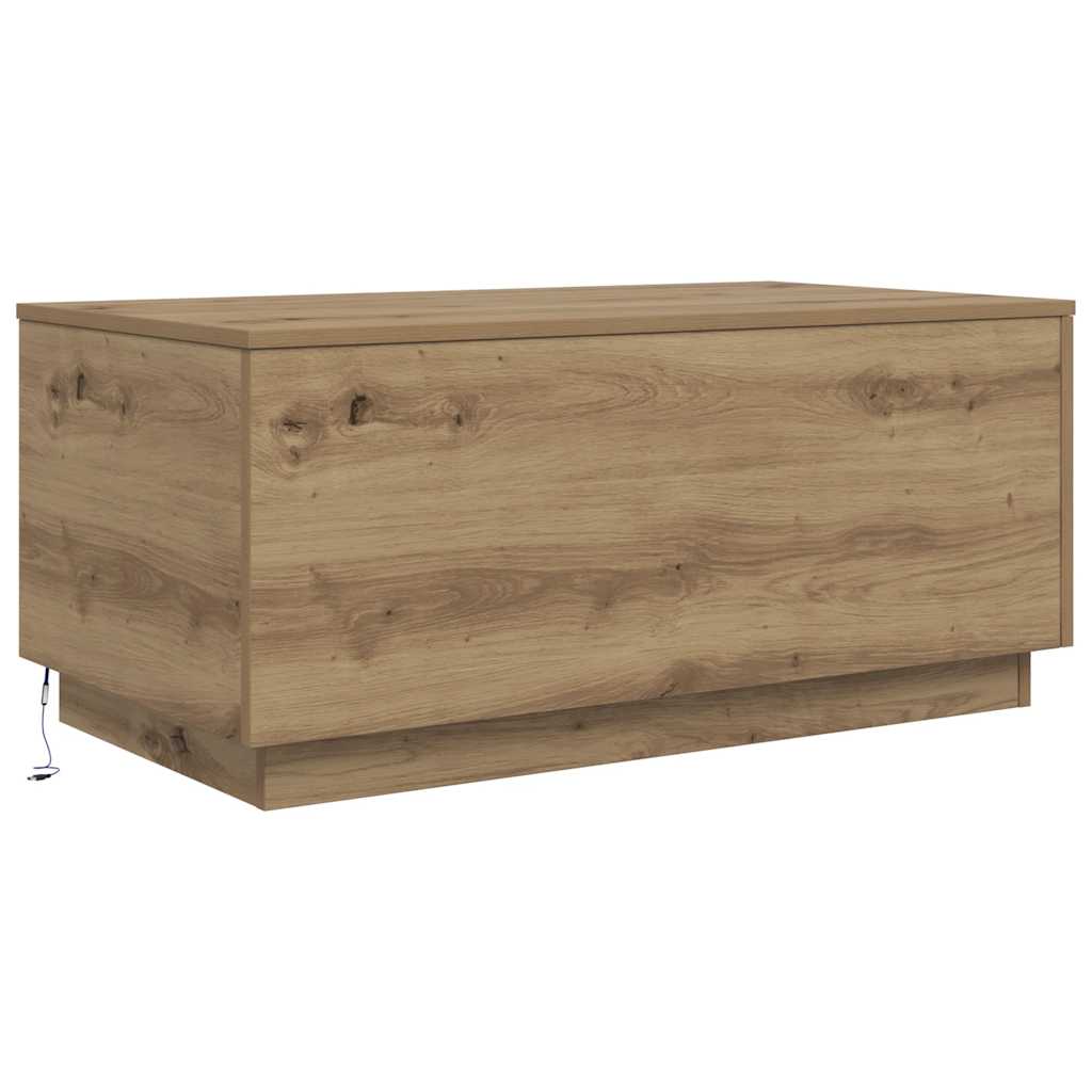 kézműves tölgy színű dohányzóasztal LED-lámpákkal 90x50x40 cm