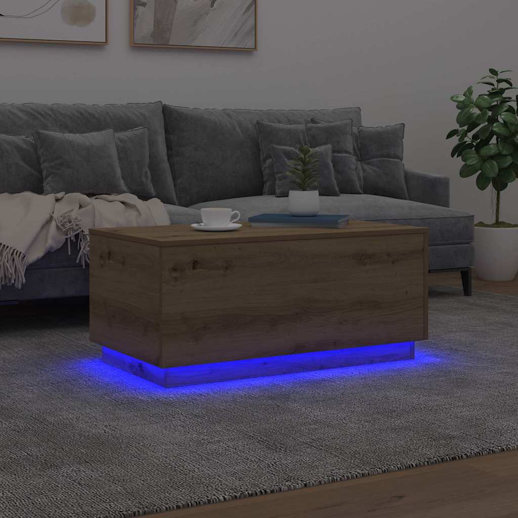 kézműves tölgy színű dohányzóasztal LED-lámpákkal 90x50x40 cm