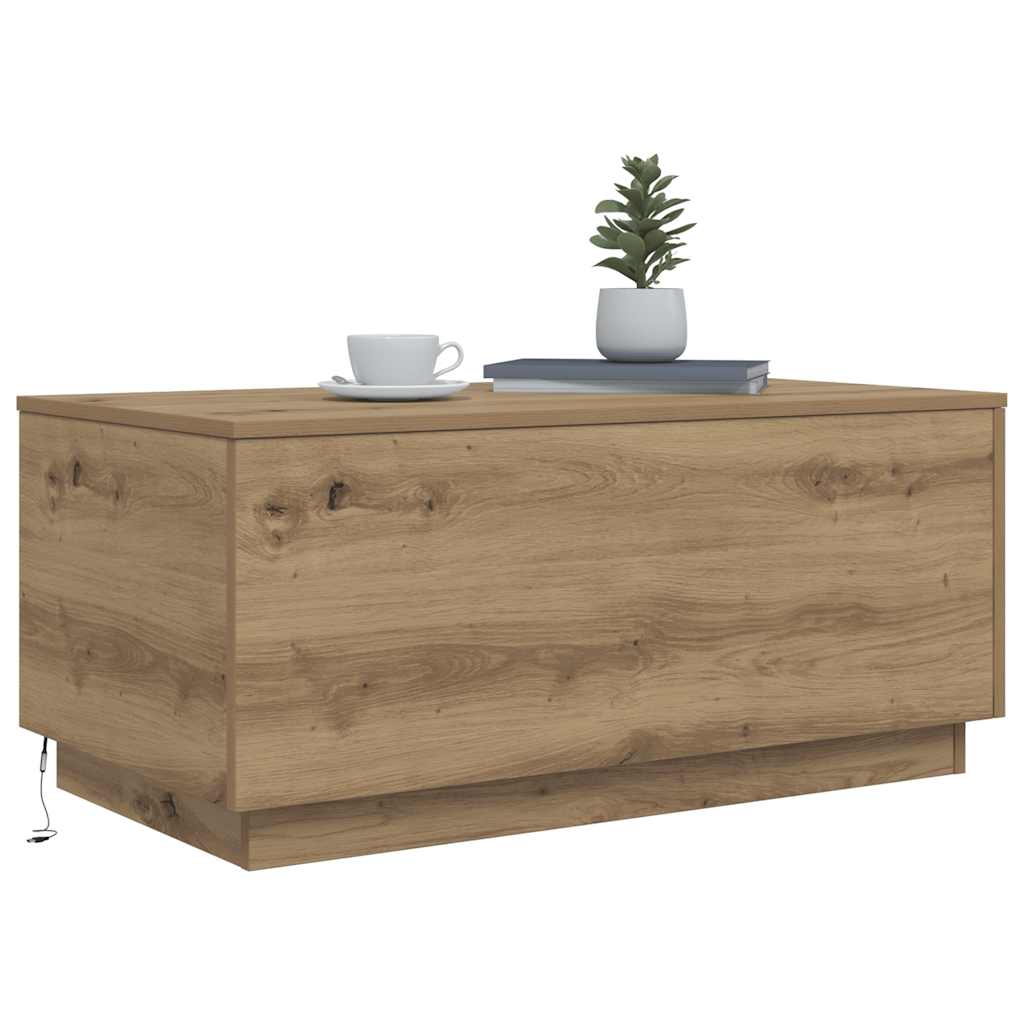 kézműves tölgy színű dohányzóasztal LED-lámpákkal 90x50x40 cm
