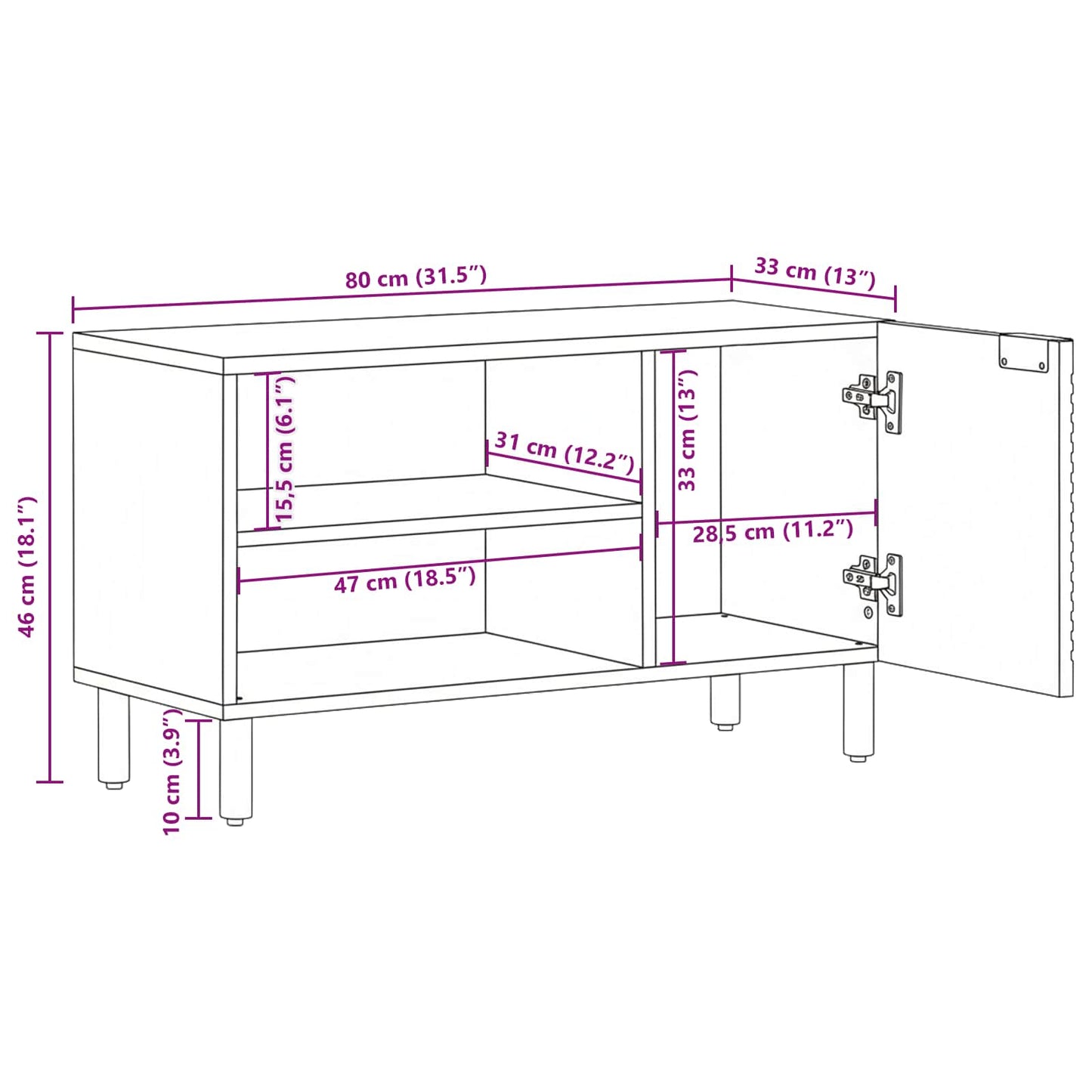 TV szekrény polcokkal Barna 80 x 33 x 46 cm Tömör Mangófát