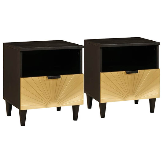 Éjjeliszekrény 2 db Fekete és Arany 40 x 33 x 46 cm Szerelt Fa