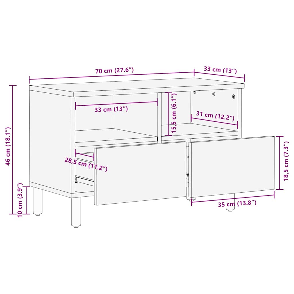 TV szekrény Akácbarna felület 70 x 33 x 46 cm Tömör Mangófát